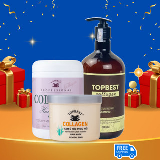 Dầu Gội dầu Xả kem hấp ủ Topbest Collagen siêu mượt