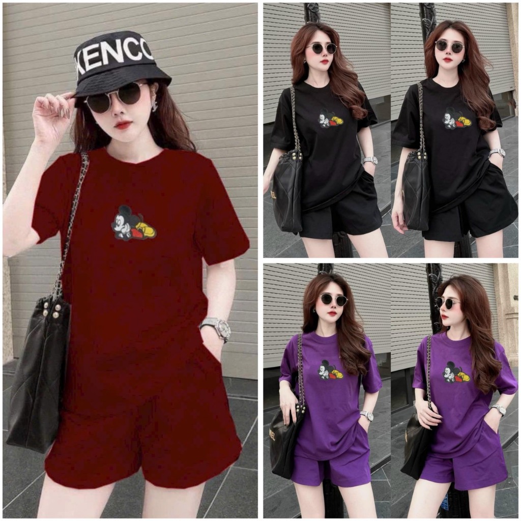 Bộ nữ mặc nhà, đồ bộ bigsize (từ 40-82kg) chất cotton in hình hình mikey