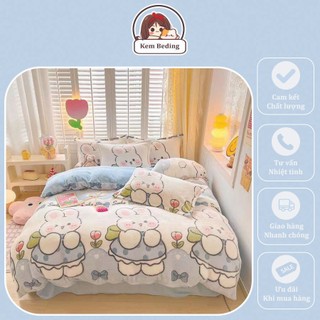Bộ chăn ga gối nỉ nhung sữa 3d - set chăn ga gối nỉ nhung 3d