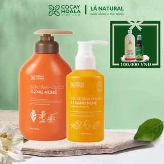 Combo Sữa Tắm Gừng Nghệ, Dung dịch vệ sinh phụ nữ Gel X2 Nano nghệ hữu cơ Cỏ Cây Hoa Lá