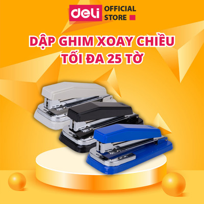 Dập Ghim Xoay Chiều Deli 25 Trang 3 Góc Xoay Tiện Dụng Đế Kim Loại Bọc Nhựa Chắc Chắn Chống Trơn