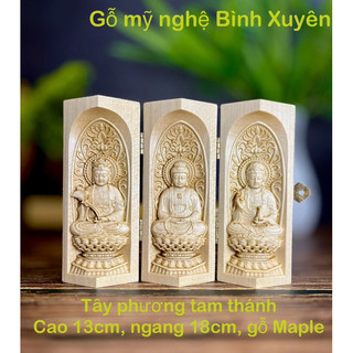 Bộ tượng Tây phương tam thánh ngồi, 13cm, gỗ Maple