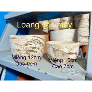 Combo 2 chậu đất nung loang trứng vân mây 12x9cm và 10x7cm - chậu đất nung miệng 12cm và 10cm nc