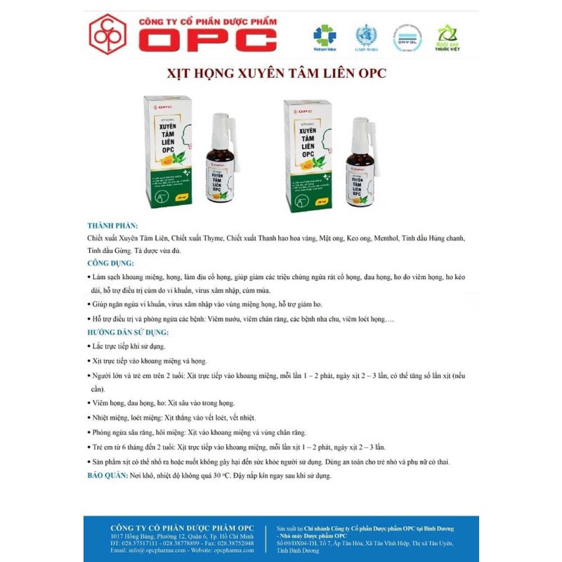 LỌ THUỶ TINH 30ML XỊT HỌNG XUYÊN TÂM LIÊN OPC