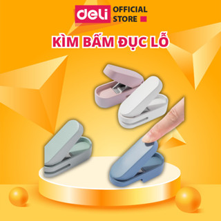 Kìm Bấm Đục Lỗ Giấy Mini Refill DELI Dụng Cụ Bấm Lỗ Giấy Làm Sổ Còng Cầm Tay Tiện Lợi Đục Màng Ép