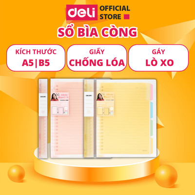 Sổ Bìa Còng Kèm Lõi DELI - Gáy Lò Xo Khổ A5/B5 Có File Lá Phân Và Sticker Đi Kèm - 120 Trang