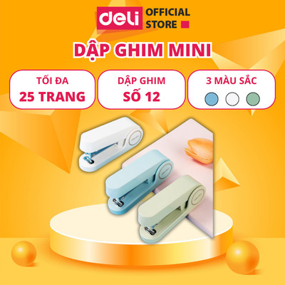 Dập Ghim Học Sinh Văn Phòng Mini Deli 25 Trang, Ghim Bấm Giấy Số 12, Màu Pastel, Nhỏ Gọn, Tiện Lợi