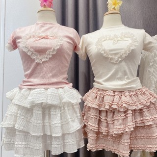 Áo Thun Form Ôm Phối Ren Trái Tim Coquette Dễ Thương cho Nữ m775