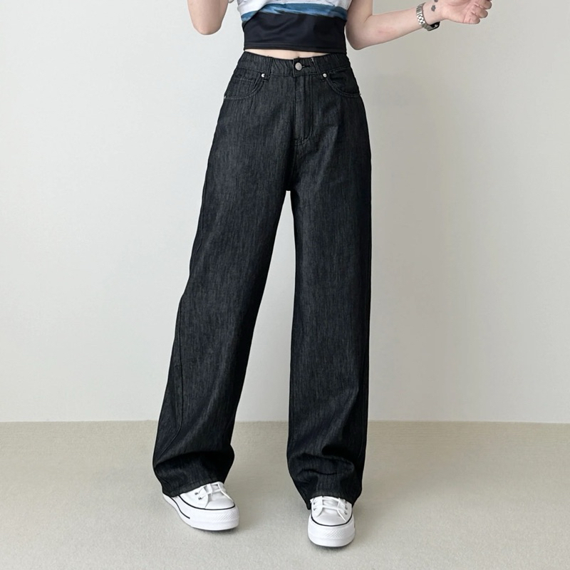 Quần Jeans đen xước dáng suông