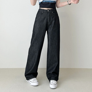Quần Jeans đen xước dáng suông