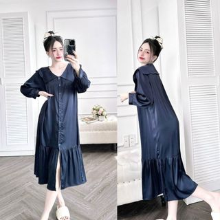 Đầm Tiểu thư Miky, Váy Ngủ chất liệu lụa latin tay dài mềm mịn 65KG