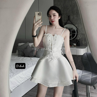 Váy đi dự tiệc, đầm dự tiệc 2 dây quây cúp ngực ôzê đan dây dáng xòe ngắn thiết kế tiểu thư sang chảnh sexy LONA