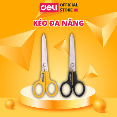 Kéo Cắt Đa Năng Deli 220mm Lưỡi Thép Không Gỉ Sắc Bén Siêu Bền Dùng Trong Văn Phòng Cắt Giấy Vải