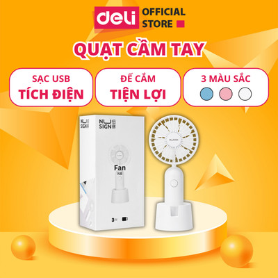 Quạt Cầm Tay Cao Cấp DELI Sạc Tích Điện USB Có Đế Cắm Tiện Dụng - Nhỏ Gọn Để Trên Bàn Học Làm Việc