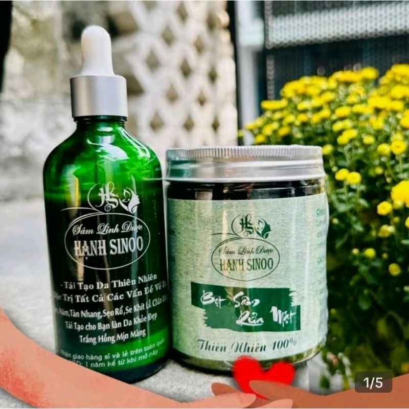 COMBO SÂM LINH DƯỢC HẠNH SINO( bột rữa mặt và thuốc tái tạo)