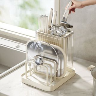 Kệ để dao thớt muỗng đũa kèm giá vung nắp nồi đa năng có khay hứng nước EC Life 0853
