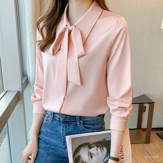 Áo sơ mi trung niên nữ ht official, áo cổ sơ mi nữ đẹp thắt nơ chất lụa cao cấp