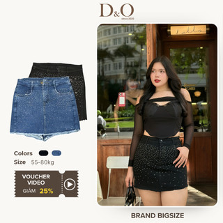 Quần Short Jeans Giả Váy Đính Cườm Form Ôm Body Bigsize 56-80kg Lưng Cao Trên Rốn Tôn Dáng Co Giãn