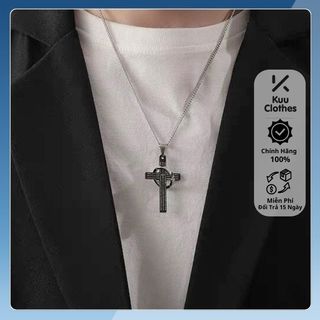 Dây Chuyền Nam Nữ Titan Chữ Thập Kèm Nhẫn  Cá Tính Thời Trang Kuu Clothes Chất Liệu Titan Không Gỉ - Vòng Cổ Cross