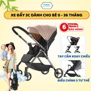 Xe đẩy gấp gọn Yokids 3C, xe đẩy 2 chiều chính hãng cao cấp 3 tư thế cho bé sơ sinh 0-36 tháng