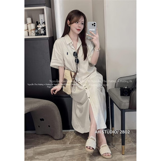 Đầm sơ mi linen suông (ảnh thật/ có sẵn)