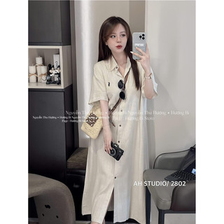 Đầm sơ mi linen suông (ảnh thật/ có sẵn)