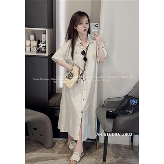 Đầm sơ mi linen suông (ảnh thật/ có sẵn)