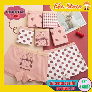  SET 4 Quần lót bé gái chất cotton kiểu dáng chip đùi tam giác có kháng khuẩn và đáy 2 lớp cho bé gái từ 8 - 40kg 