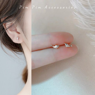 Khuyên tai mạ bạc nhỏ xíu hình cá heo bông tai nữ dễ thương cá tính