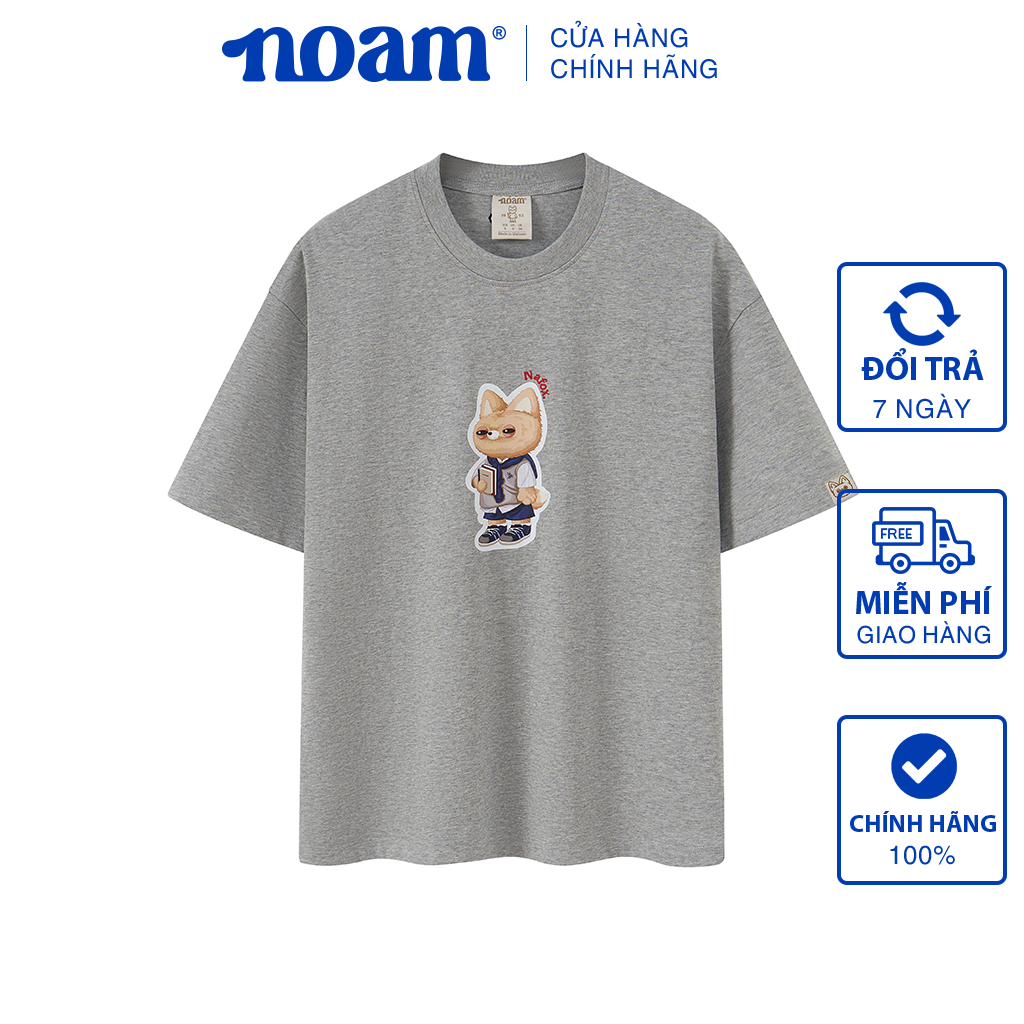 Áo thun Form rộng NOAM Nafox Naive Unisex 100% Cotton - Màu Xám