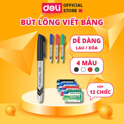 [Hộp 12 Chiếc] Bút Dạ Bảng Deli Xóa Được Viết Bảng Từ Trắng Dùng Cho Giáo Viên Dạy Học, Học Sinh