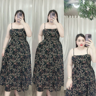 [Bigsize 60-90kg] Đầm 2 dây xẻ túi lụa mango