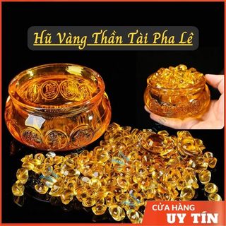 Hũ vàng thần tài pha lê, tụ bảo bồn lưu ly, thỏi vàng pha lê, thỏi vàng may mắn