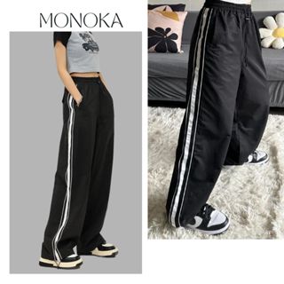 Quần ống rộng sọc to đen vạch trắng thể thao cá tính rút cạp Quần ống suông đen vạch trắng cạp chun cá tính T389G MONOKA