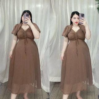 [Bigsize 60-85kg] Đầm rút voan tay bí