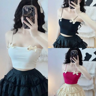 Áo 2 dây đính nơ, áo croptop hai dây nơ hottrend ôm body