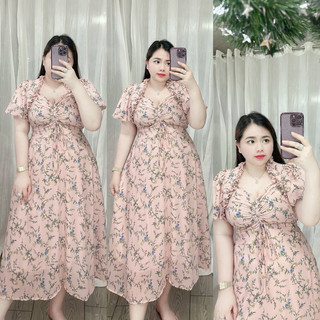 [Bigsize 60-85kg] Đầm rút voan tay bí