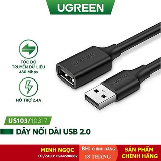 Dây cáp nối dài usb 2.0 ugreen us103 10317 dài 3m dùng cho pc, laptop, macbook - hàng chính hãng