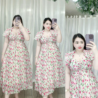 [Bigsize 60-85kg] Đầm rút voan tay bí
