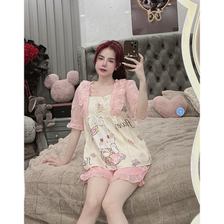 Pijama lụa xước in 3D xinh xắn