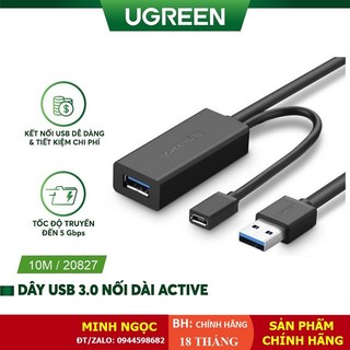 Dây cáp usb 3.0 nối dài 5m-10m hỗ trợ nguồn micro usb chính hãng ugreen 20826/20827 cao cấp