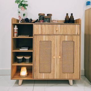 Tủ Giày Gỗ Cánh Tủ Mây 3 Tầng Để Đồ Hiện Đại Thông Minh