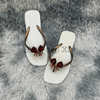  Dép kẹp xỏ ngón Havanas nữ cao su mũi vuông đính NƠ ĐỎ KIM LOẠI sang trọng nhiều màu lựa chọn 