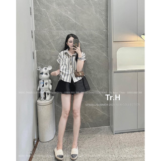 Sơ mi thô kẻ rúm eo