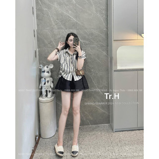 Sơ mi thô kẻ rúm eo