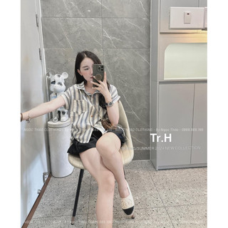 Sơ mi thô kẻ rúm eo