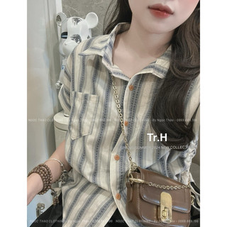 Sơ mi thô kẻ rúm eo