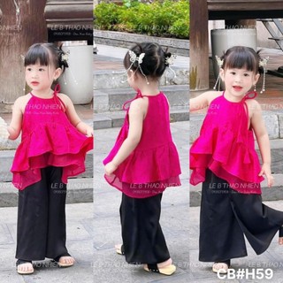 Set yếm lụa gấm hồng + quần đen cho bé xinh của mẹ