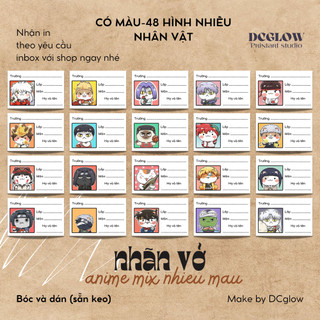 Set 48 Nhãn vở Anime hóa mèo (BẢN CÓ MÀU) siêu đáng yêu, dễ thương bóc dán đơn giản - Sticker Nhãn Tập, Sách Cute