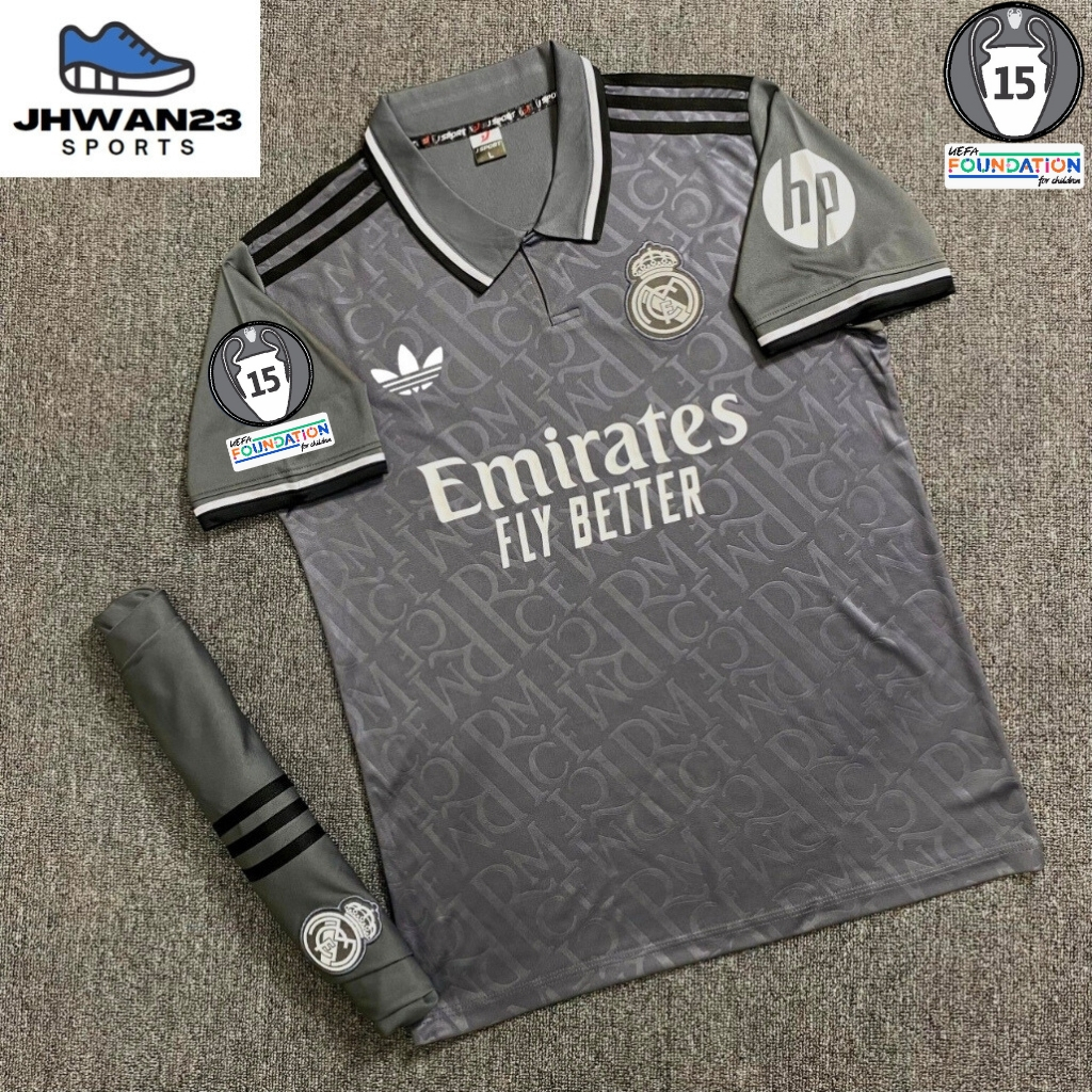 Bộ quần áo bóng đá Real Madrid xám sân khách mẫu thứ 3 - Bản ĐKVĐ C1 - Vô địch lần thứ 15 ( 2025 )
